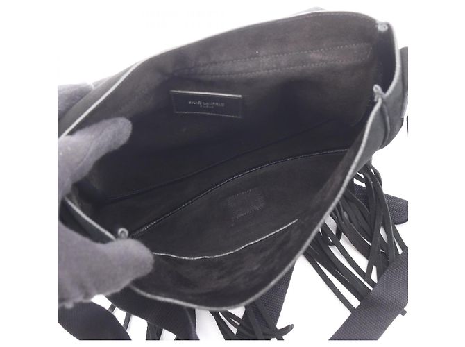 Borsa a tracolla con frange in scamosciato nero Yves Saint Laurent - vista 3