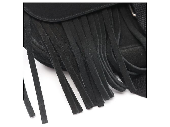 Borsa a tracolla con frange in scamosciato nero Yves Saint Laurent - vista 9