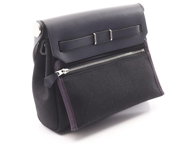 Borsa a tracolla Hermès Herbag Zip Mini Nero Blu Blu navy - vista 2