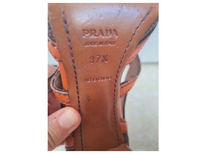 Sandali Prada in pelle arancione e marrone con tacco a blocco - vista 8