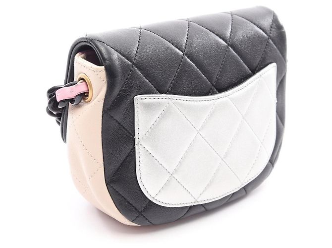 Borsa a Spalla Chanel Mini Matelassé Nero Rosa Beige - vista 2