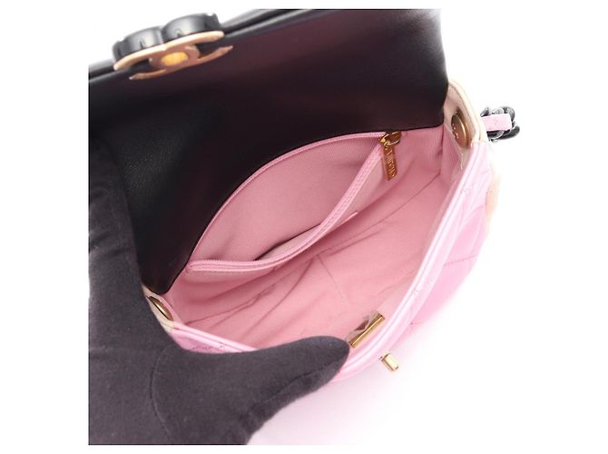 Borsa a Spalla Chanel Mini Matelassé Nero Rosa Beige - vista 3