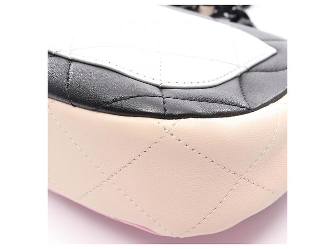 Borsa a Spalla Chanel Mini Matelassé Nero Rosa Beige - vista 7