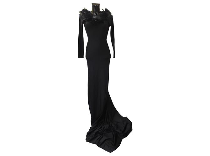 Autre Marque Giuseppe Di Morabito Schwarzes Maxikleid mit Blumenapplikationen - Ansicht 10
