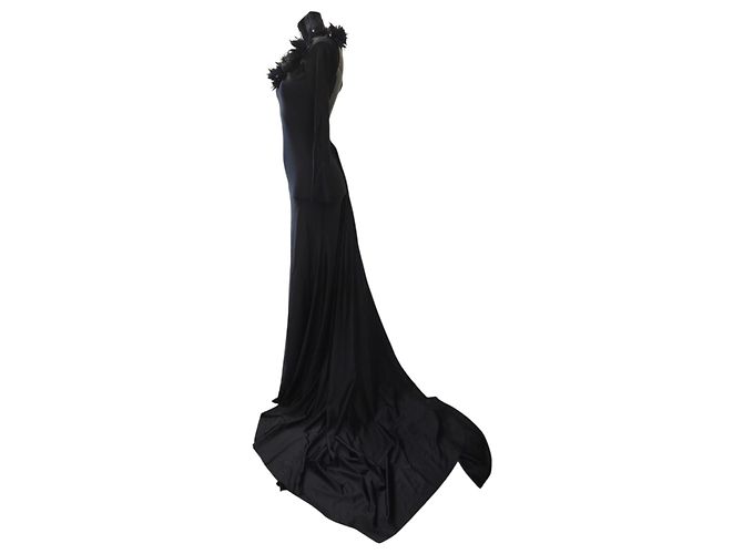 Autre Marque Giuseppe Di Morabito Schwarzes Maxikleid mit Blumenapplikationen - Ansicht 11