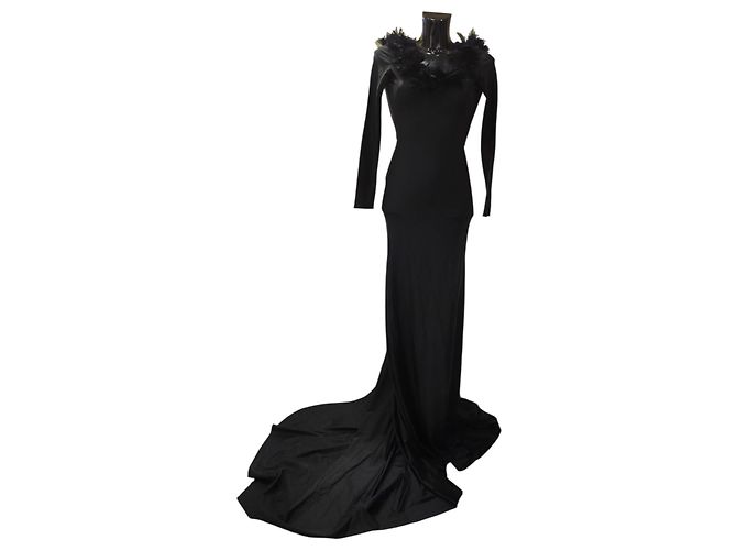 Autre Marque Giuseppe Di Morabito Schwarzes Maxikleid mit Blumenapplikationen - Ansicht 12