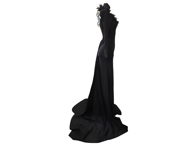 Autre Marque Giuseppe Di Morabito Schwarzes Maxikleid mit Blumenapplikationen - Ansicht 13