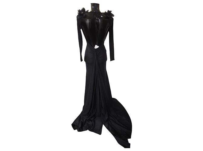 Autre Marque Giuseppe Di Morabito Schwarzes Maxikleid mit Blumenapplikationen - Ansicht 14