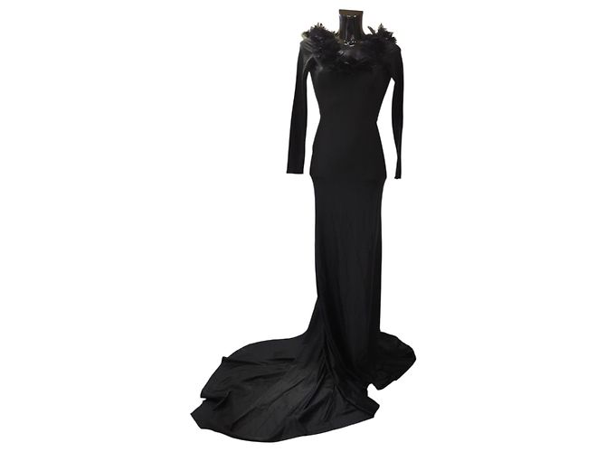 Autre Marque Giuseppe Di Morabito Schwarzes Maxikleid mit Blumenapplikationen - Ansicht 15