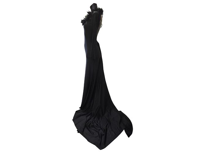 Autre Marque Giuseppe Di Morabito Schwarzes Maxikleid mit Blumenapplikationen - Ansicht 2