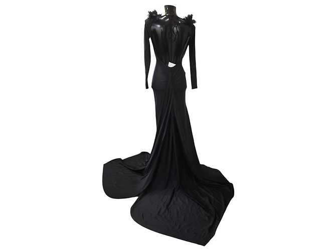 Autre Marque Giuseppe Di Morabito Schwarzes Maxikleid mit Blumenapplikationen - Ansicht 3