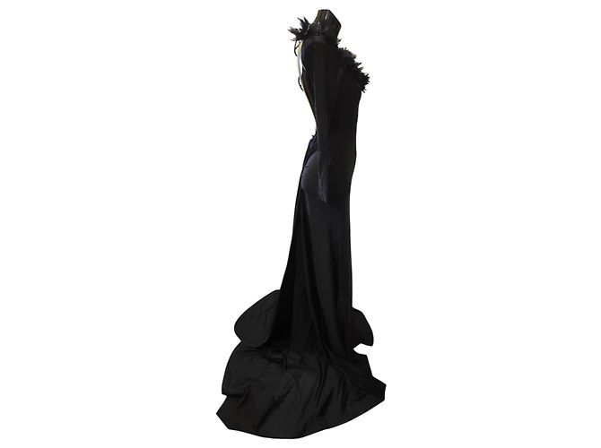 Autre Marque Giuseppe Di Morabito Schwarzes Maxikleid mit Blumenapplikationen - Ansicht 4