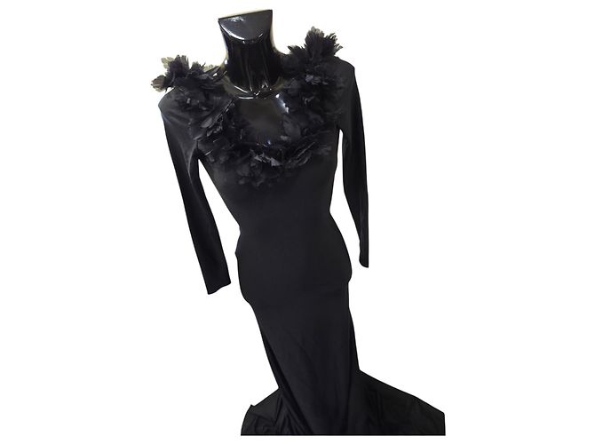 Autre Marque Giuseppe Di Morabito Schwarzes Maxikleid mit Blumenapplikationen - Ansicht 5