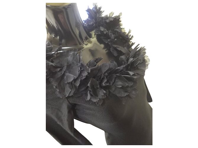 Autre Marque Giuseppe Di Morabito Schwarzes Maxikleid mit Blumenapplikationen - Ansicht 8