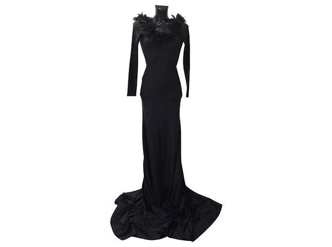Autre Marque Giuseppe Di Morabito Schwarzes Maxikleid mit Blumenapplikationen - Ansicht 9