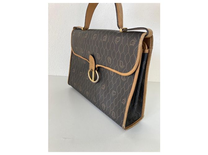 Borsa a mano Dior Monogram in tela e pelle marrone - vista 2