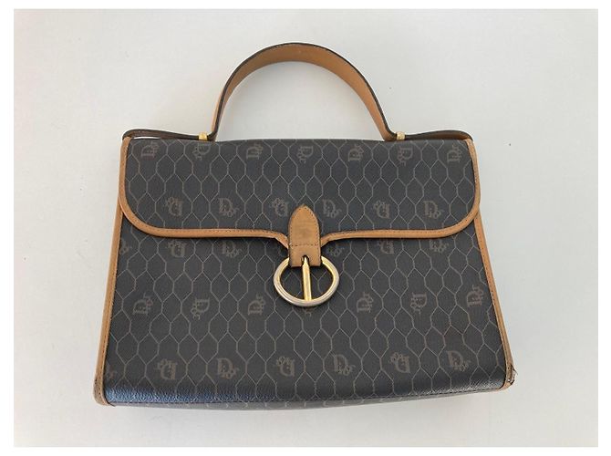 Borsa a mano Dior Monogram in tela e pelle marrone - vista 3
