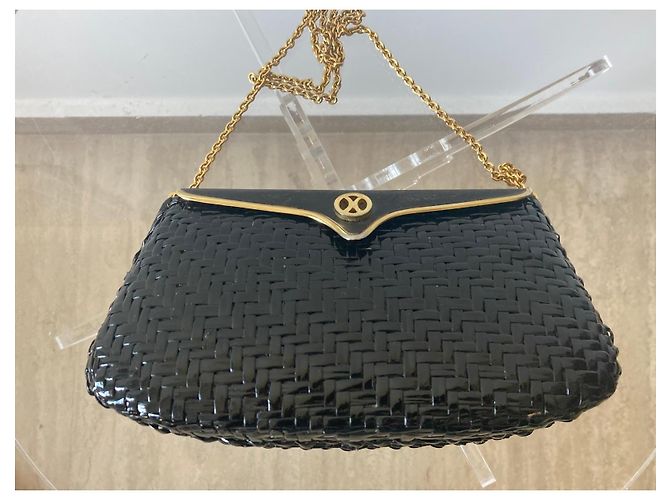 Rodo Pochette de paja trenzada lacada negra con cadena dorada Negro - vista 2