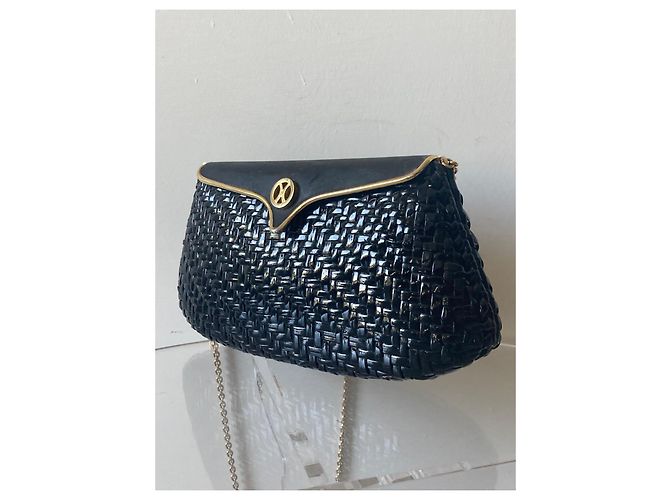 Rodo Pochette de paja trenzada lacada negra con cadena dorada Negro - vista 3