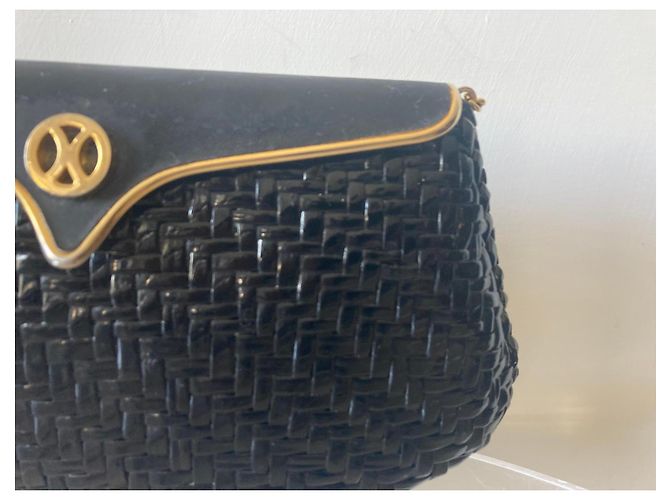 Rodo Pochette de paja trenzada lacada negra con cadena dorada Negro - vista 4