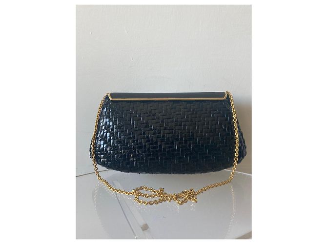 Rodo Pochette de paja trenzada lacada negra con cadena dorada Negro - vista 5