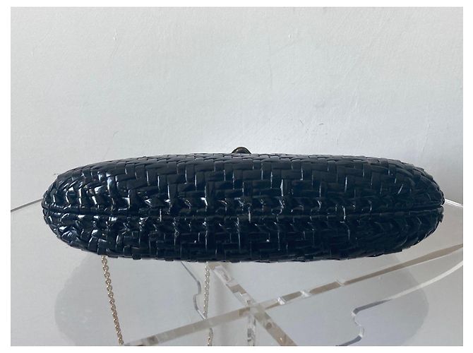 Rodo Pochette de paja trenzada lacada negra con cadena dorada Negro - vista 6
