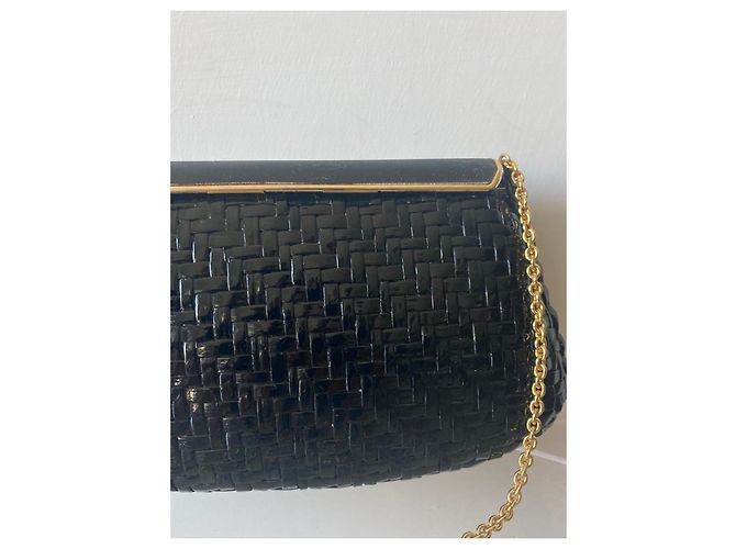 Rodo Pochette de paja trenzada lacada negra con cadena dorada Negro - vista 7
