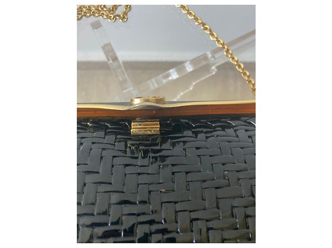 Rodo Pochette de paja trenzada lacada negra con cadena dorada Negro - vista 8