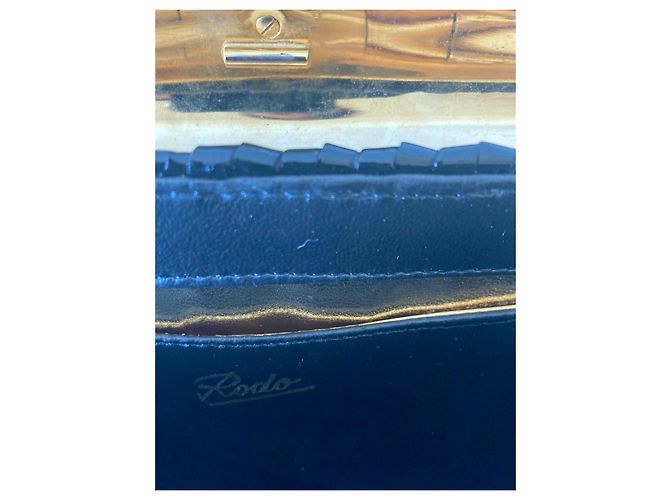 Rodo Pochette de paja trenzada lacada negra con cadena dorada Negro - vista 9