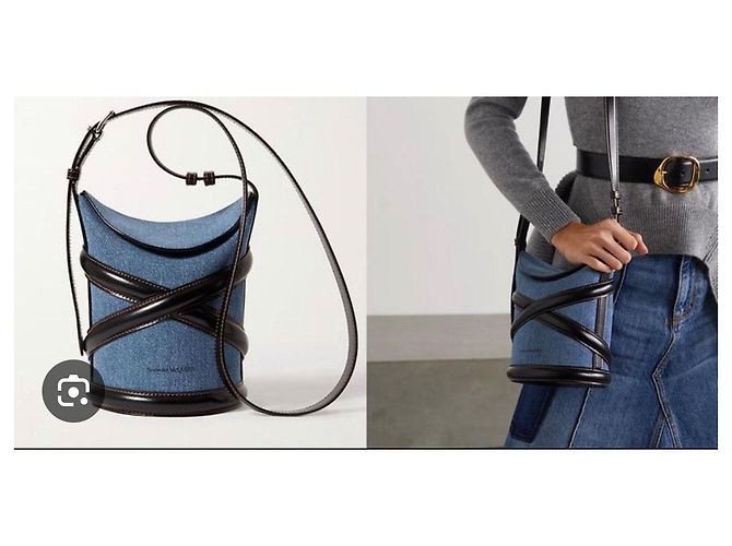 Alexander McQueen Borsa The Curve Micro in Denim Blu - vista 6