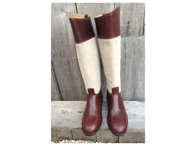 Autre Marque Calero Two-Tone Leather Riding Boots Size 38 Brown Beige - view 10