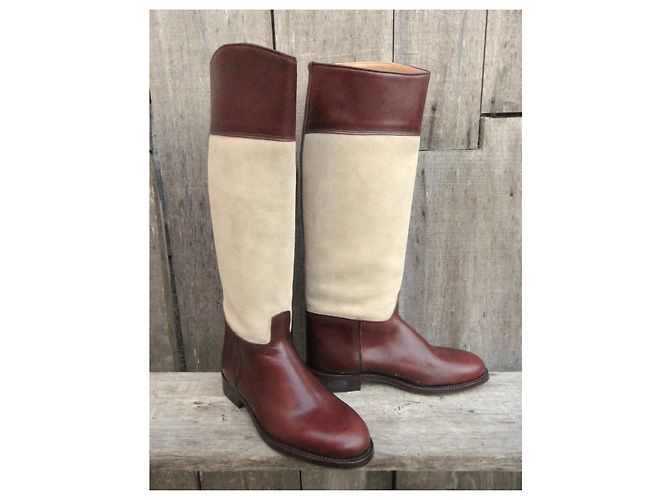 Autre Marque Calero Two-Tone Leather Riding Boots Size 38 Brown Beige - view 2