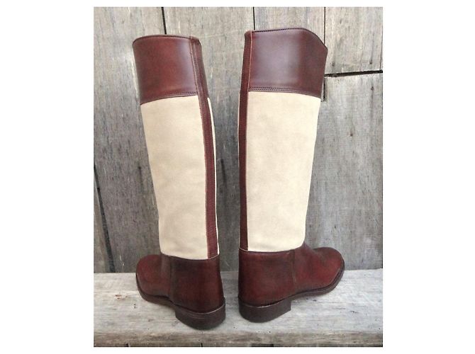 Autre Marque Calero Two-Tone Leather Riding Boots Size 38 Brown Beige - view 5