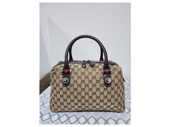 Gucci Borsa Boston GG Canvas Match Beige Marrone - vista 12