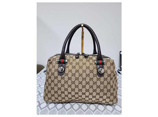 Gucci Borsa Boston GG Canvas Match Beige Marrone - vista 13