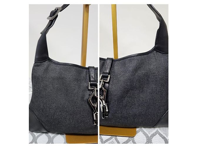 Gucci Jackie Borsa Hobo in Denim Nero - vista 8