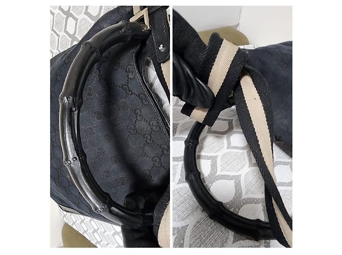 Bolsa Gucci GG Canvas Bamboo Preta Preto - view 7