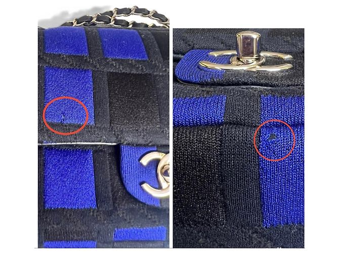 Chanel 13P Runway Blue Black Jersey Classic Medium Single Flap Bag SHW Nero Silver hardware - vista 14