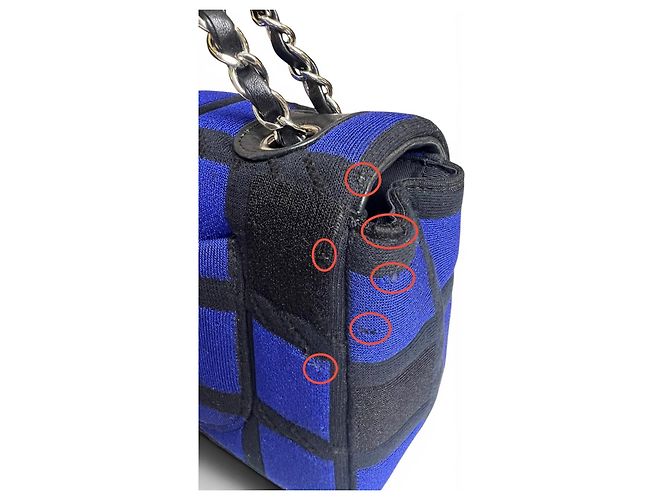 Chanel 13P Runway Blue Black Jersey Classic Medium Single Flap Bag SHW Nero Silver hardware - vista 15