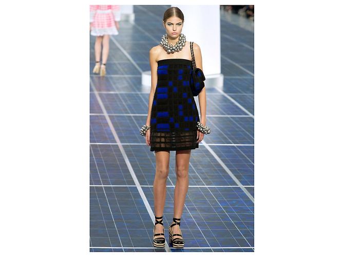 Chanel 13P Runway Blue Black Jersey Classic Medium Single Flap Bag SHW Nero Silver hardware - vista 3