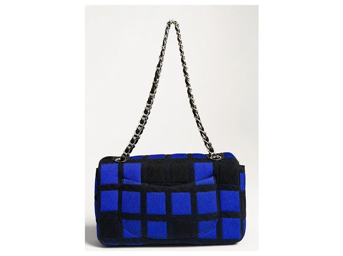 Chanel 13P Runway Blue Black Jersey Classic Medium Single Flap Bag SHW Nero Silver hardware - vista 7