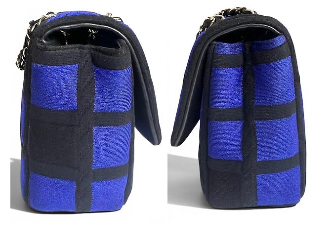 Chanel 13P Runway Blue Black Jersey Classic Medium Single Flap Bag SHW Nero Silver hardware - vista 8
