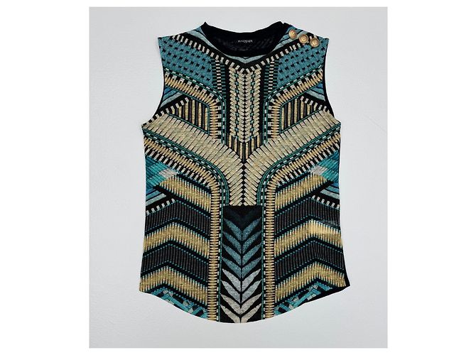 Top sin mangas con estampado geométrico y botones dorados Balmain Multicolor - vista 3