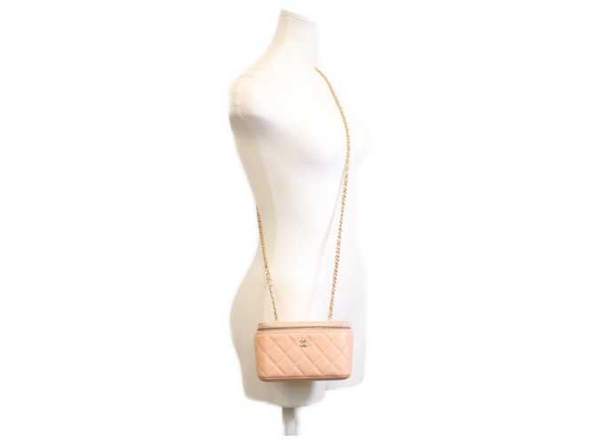 Borsa a tracolla Chanel AP1341 in pelle caviar rosa beige - vista 12