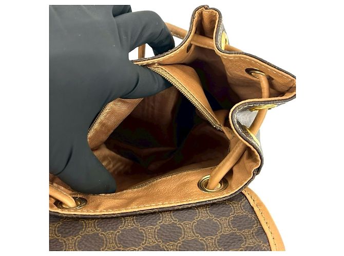 Céline Celine Vintage Macadam Blazon Triomphe Leder Rucksack Braun - Ansicht 10