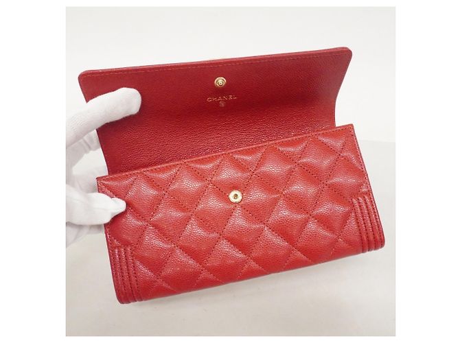 Chanel Boy Long Wallet in Red Caviar Leather - view 7