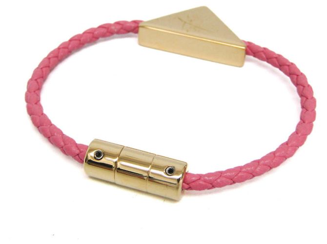 Pulseira Prada em couro nappa com placa de triângulo Rosa - vista 3