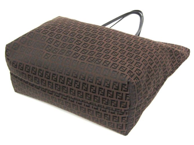 Fendi Zucchino Canvas und Leder Tote Bag Braun - Ansicht 2