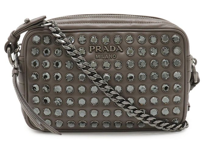 Borsa a tracolla Prada Vitelio Phenix Rhinestone Grigio - vista 2