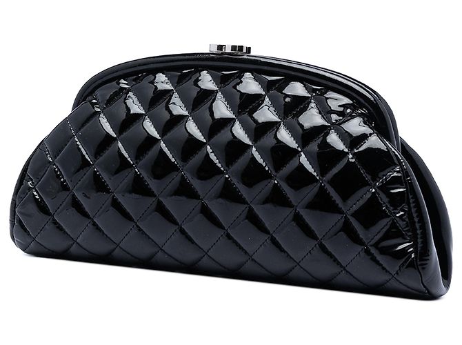 Chanel Black Quilted Patent Timeless Kiss Lock Clutch - view 2